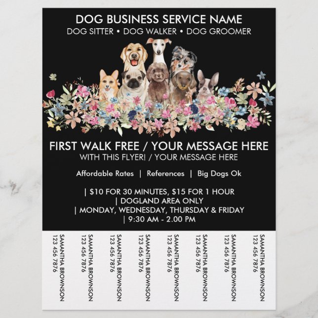 Black Dogs Blume niedliche Welpen Tickets Flyer (Vorne)