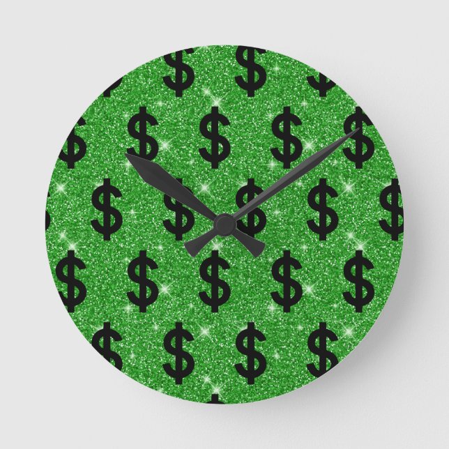 Black Dollar Sign Money Unternehmer Wall Street Runde Wanduhr (Vorderseite)