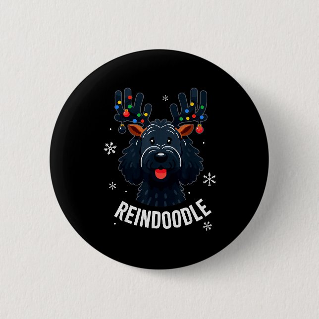 Black Doodle Dog Reindoodle Reindeer Doodle Christ Button (Vorderseite)