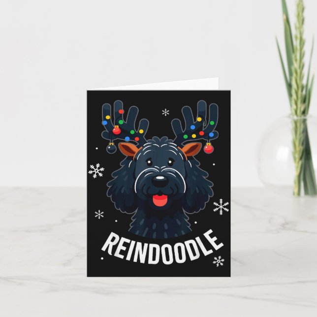 Black Doodle Dog Reindoodle Reindeer Doodle Christ Karte (Vorderseite)