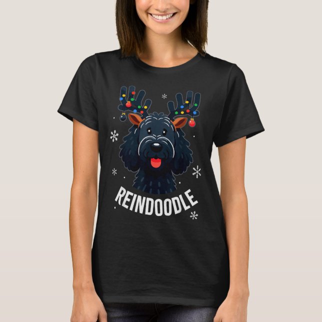 Black Doodle Dog Reindoodle Reindeer Doodle Christ T-Shirt (Vorderseite)