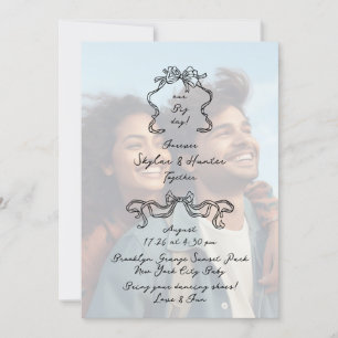 Black Doodle Retro SimpleOverlay Foto Wedding Einladung