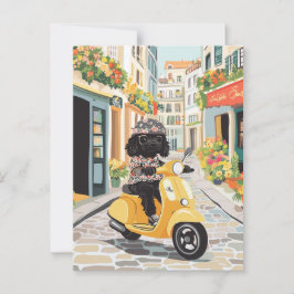 Black Doodle Riding Scooter Europäische Stadtstras Postkarte