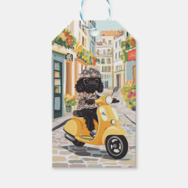 Black Doodle Riding Scooter European City Streets Geschenkanhänger