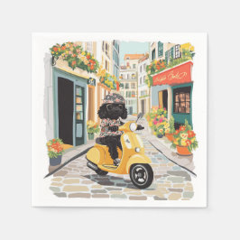 Black Doodle Riding Scooter European City Streets Serviette