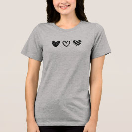 Black Doodle-Style Valentine's Day Sketch Hearts Tri-Blend Shirt
