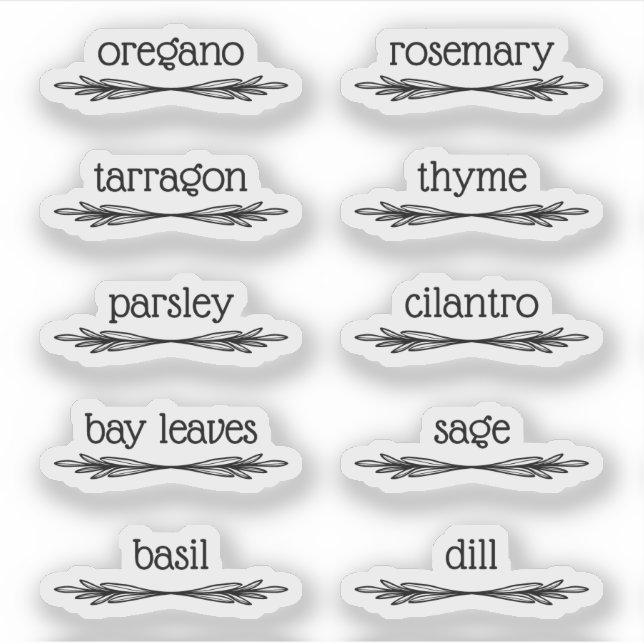 Black Doodled Sprigs 10 Spice Herb Labels (Vorderseite)