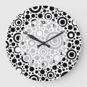 Black Dots & Circle Pattern + your text & backgr. Große Wanduhr