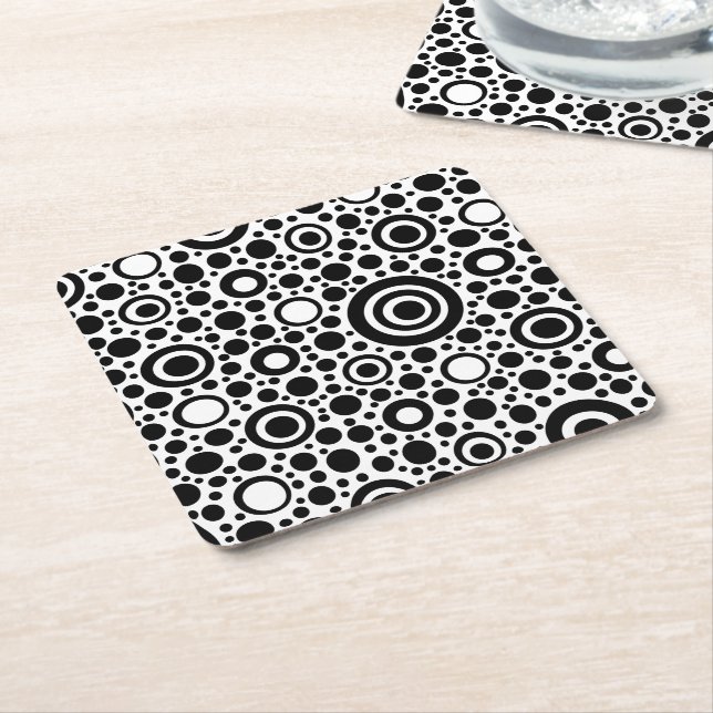 Black Dots & Circles Grid + Ihr Backgr. Rechteckiger Pappuntersetzer (angewinkelt)