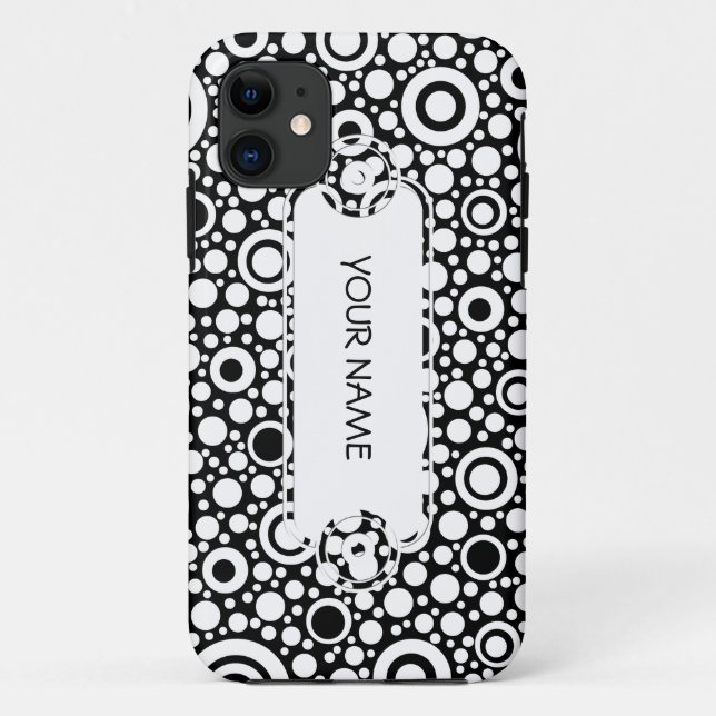 Black Dots & Circles Grid + Ihr Backgr. & Text Case-Mate iPhone Hülle (Rückseite)