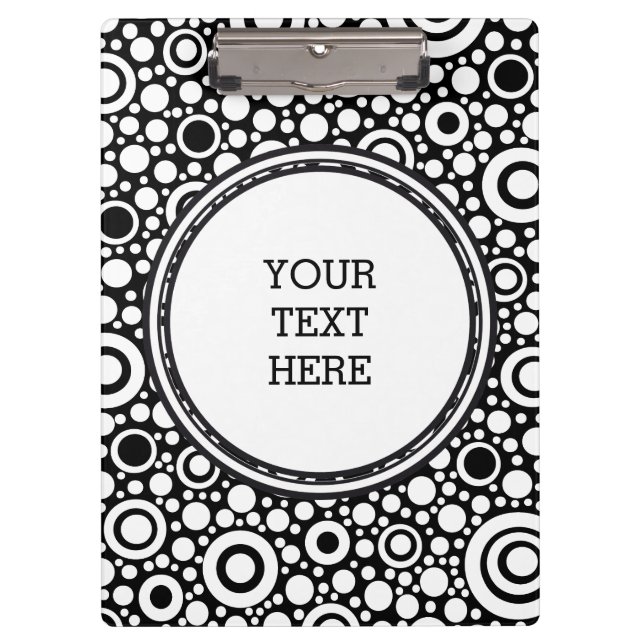 Black Dots & Circles Grid + Ihr Backgr. & Text Klemmbrett (Vorderseite)