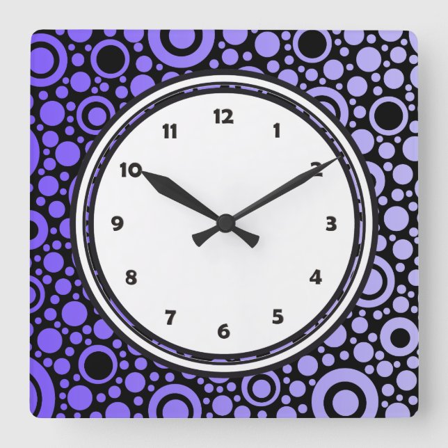 Black Dots & Circles Grid + Ihr Backgr. & Text Quadratische Wanduhr (Vorderseite)