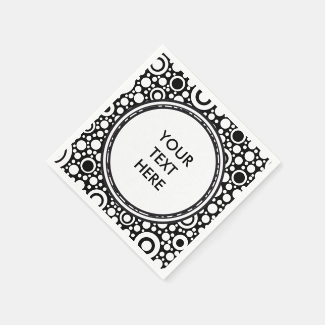 Black Dots & Circles Grid + Ihr Backgr. & Text Serviette (Ecke)