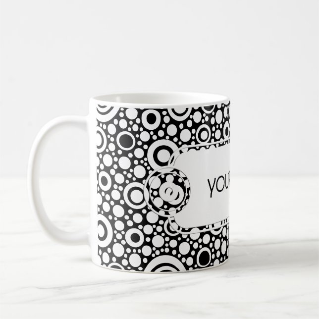 Black Dots & Circles Grid + Ihr Backgr. & Text Tasse (Links)