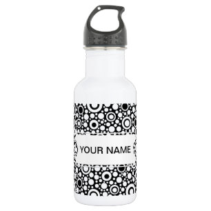 Black Dots & Circles Grid + Ihr Backgr. & Text Trinkflasche