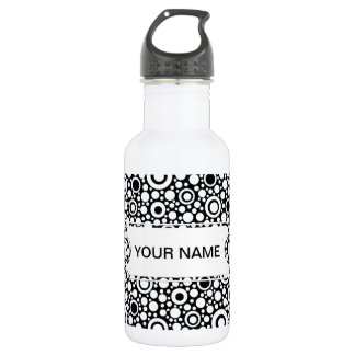 Black Dots & Circles Grid + Ihr Backgr. & Text Trinkflasche