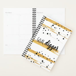Black Dots Gold Paint Stripes Goal Digger Planner Planer
