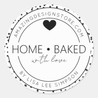 Black dots Home baked With Love Heart Runder Aufkleber