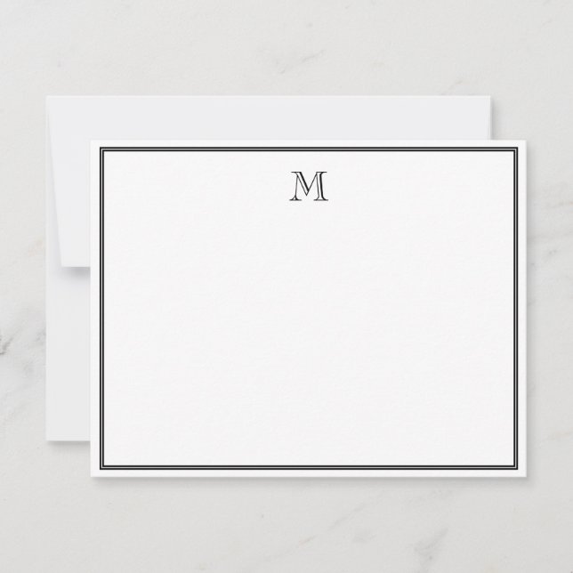 Black Double Border Vintage Monogram Mitteilungskarte (Vorderseite)