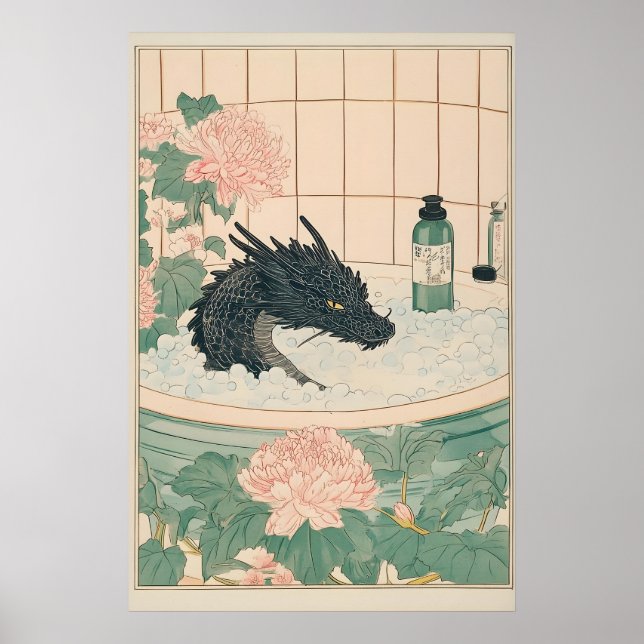 Black Dragon Bathroom Print Japanese Ukiyo-e Art Poster (Vorne)