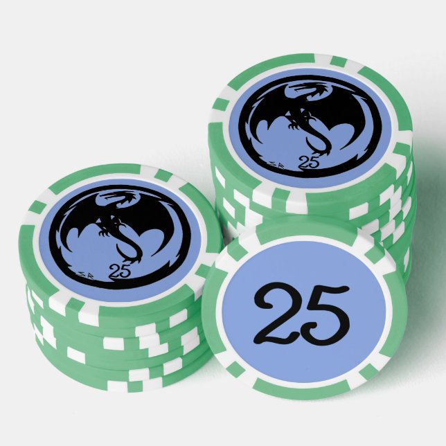 Black Dragon Blue Green 25 gestreifter Poker Chip (Stapel)