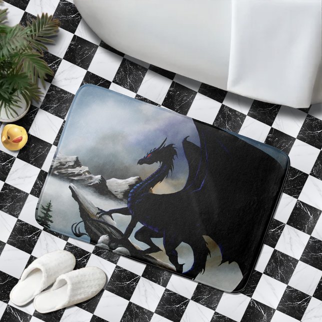 Black Dragon Fantasy Blue Mountains Badematte (Von Creator hochgeladen)