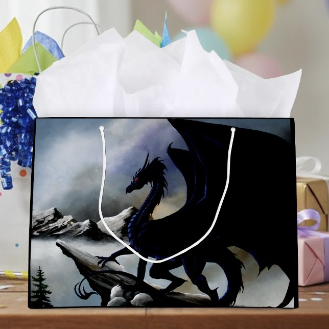 Black Dragon Fantasy Blue Mountains Große Geschenktüte (Von Creator hochgeladen)