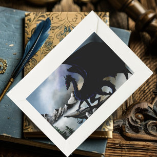 Black Dragon Fantasy Blue Mountains Rechteckiger Aufkleber
