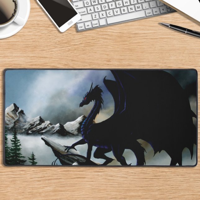 Black Dragon Fantasy Blue Mountains Schreibtischunterlage (Von Creator hochgeladen)