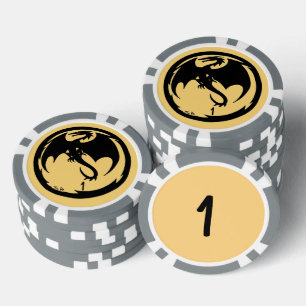 Black Dragon gold grau 1 gestreifter Poker Chip