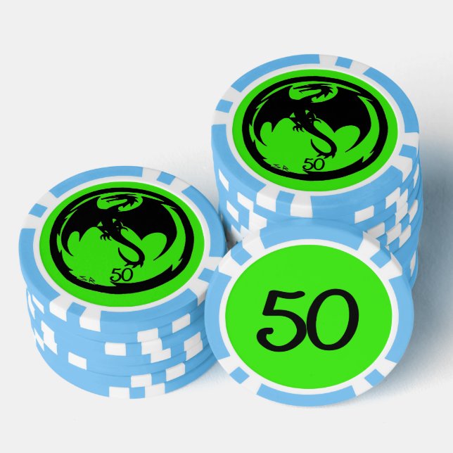 Black Dragon green lt blue 50 gestreifter Poker Ch Pokerchips (Stapel)