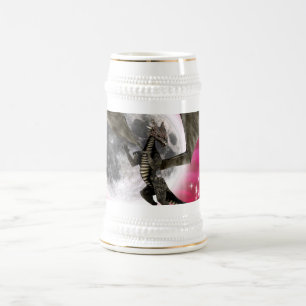Black Dragon - Mythische Fantasie Kreatur Roter Hi Bierglas