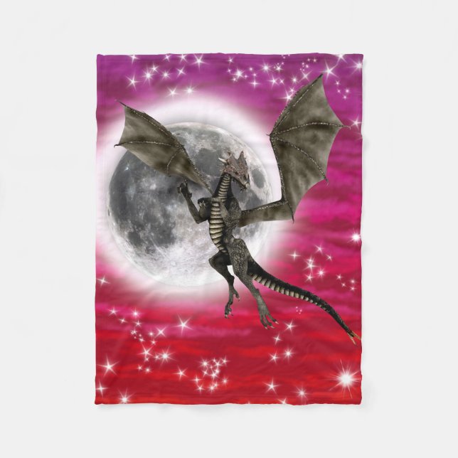 Black Dragon - Mythische Fantasie Kreatur Roter Hi Fleecedecke (Vorderseite)