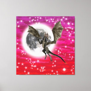 Black Dragon - Mythische Fantasie Kreatur Roter Hi Leinwanddruck