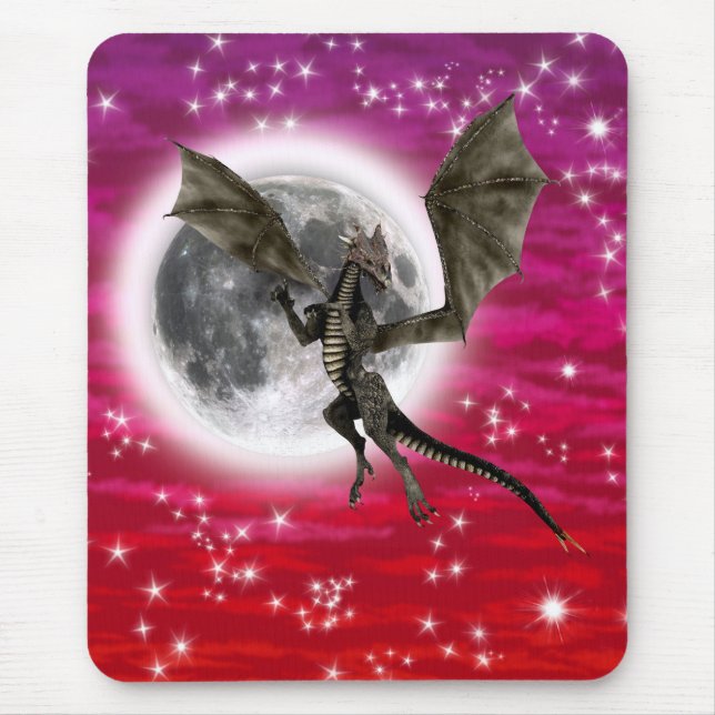 Black Dragon - Mythische Fantasie Kreatur Roter Hi Mousepad (Vorne)