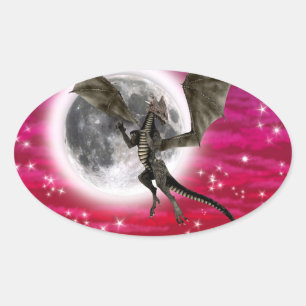 Black Dragon - Mythische Fantasie Kreatur Roter Hi Ovaler Aufkleber