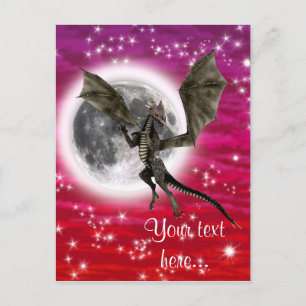 Black Dragon - Mythische Fantasie Kreatur Roter Hi Postkarte