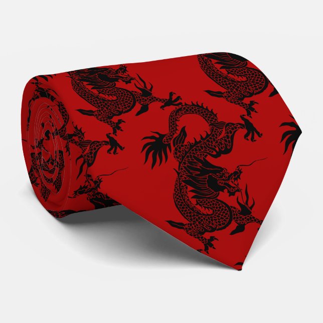 Black Dragon Papercut Chinesisch Neujahr Zodiac Re Krawatte (Gerollt)