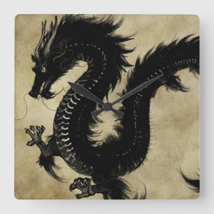 Black Dragon Quadratische Wanduhr