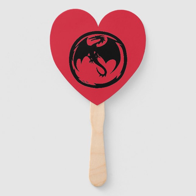 Black Dragon red heart hand fans Fächer (Vorderseite)