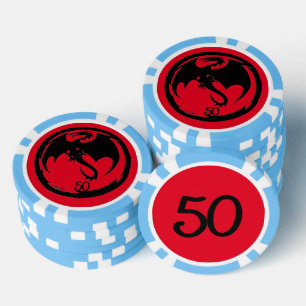 Black Dragon Red lt blue 50 gestreifter Poker Chip