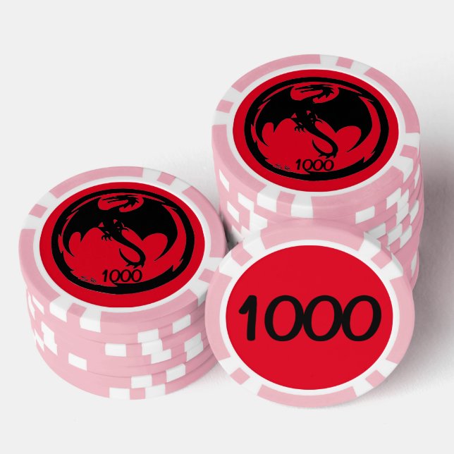 Black Dragon Red Rosa 1000 gestreifter Poker Chip (Stapel)