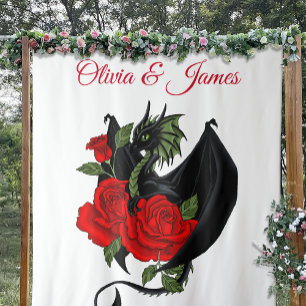 Black Dragon Rote Rose Fantasy Wandteppich