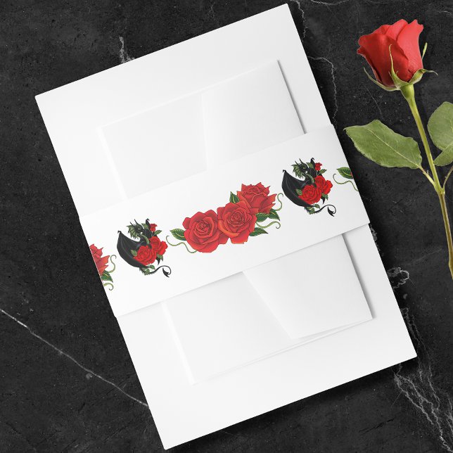 Black Dragon Rote Rosen Fantasy Wedding Einladungsbanderole (Von Creator hochgeladen)
