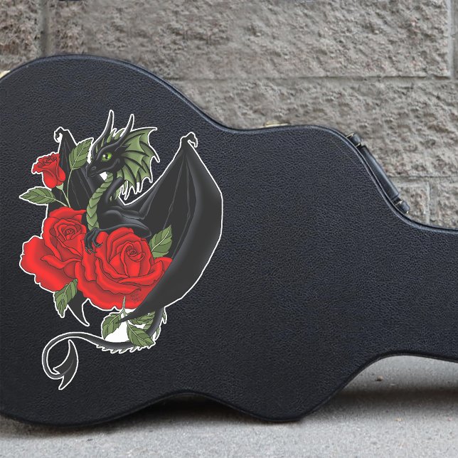 Black Dragon Rote Rosen Lavender Aufkleber (Von Creator hochgeladen)
