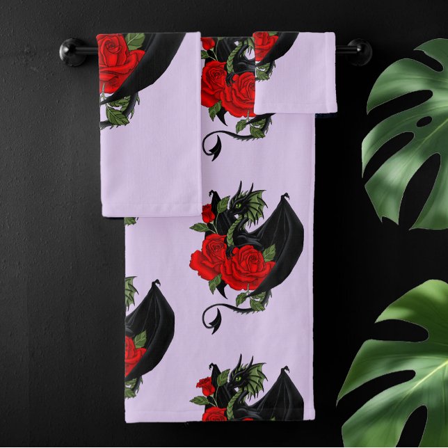 Black Dragon Rote Rosen Lavender Badhandtuch Set (Von Creator hochgeladen)