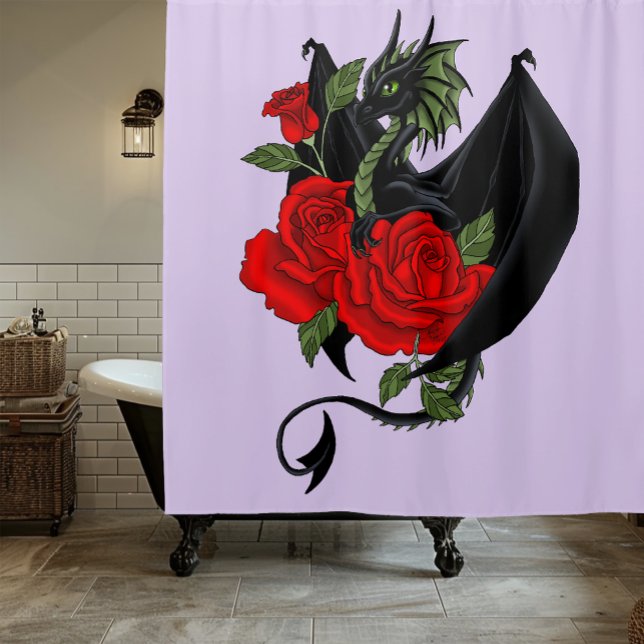 Black Dragon Rote Rosen Lavender Duschvorhang (Von Creator hochgeladen)