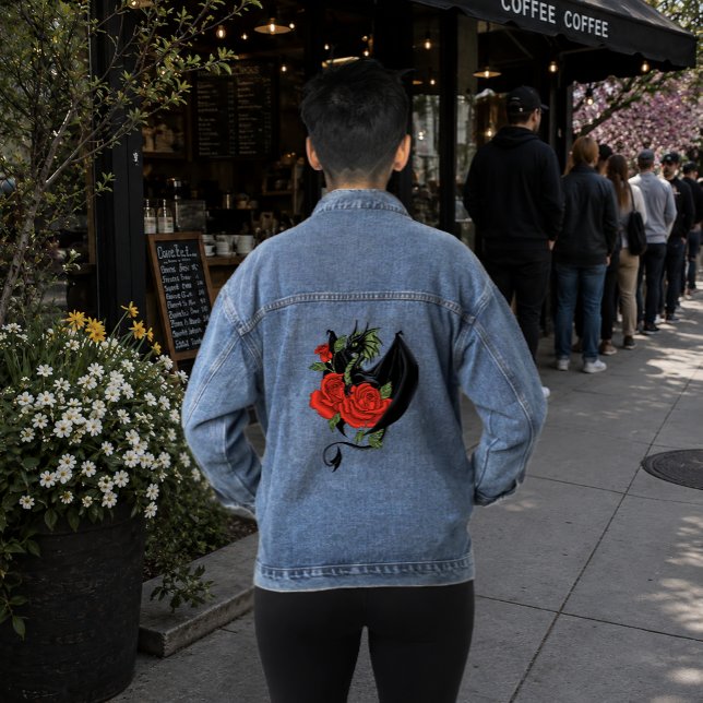 Black Dragon Rote Rosen Lavender Jeansjacke (Von Creator hochgeladen)
