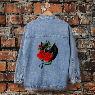Black Dragon Rote Rosen Lavender Jeansjacke