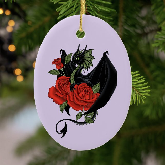 Black Dragon Rote Rosen Lavender Keramik Ornament (Von Creator hochgeladen)